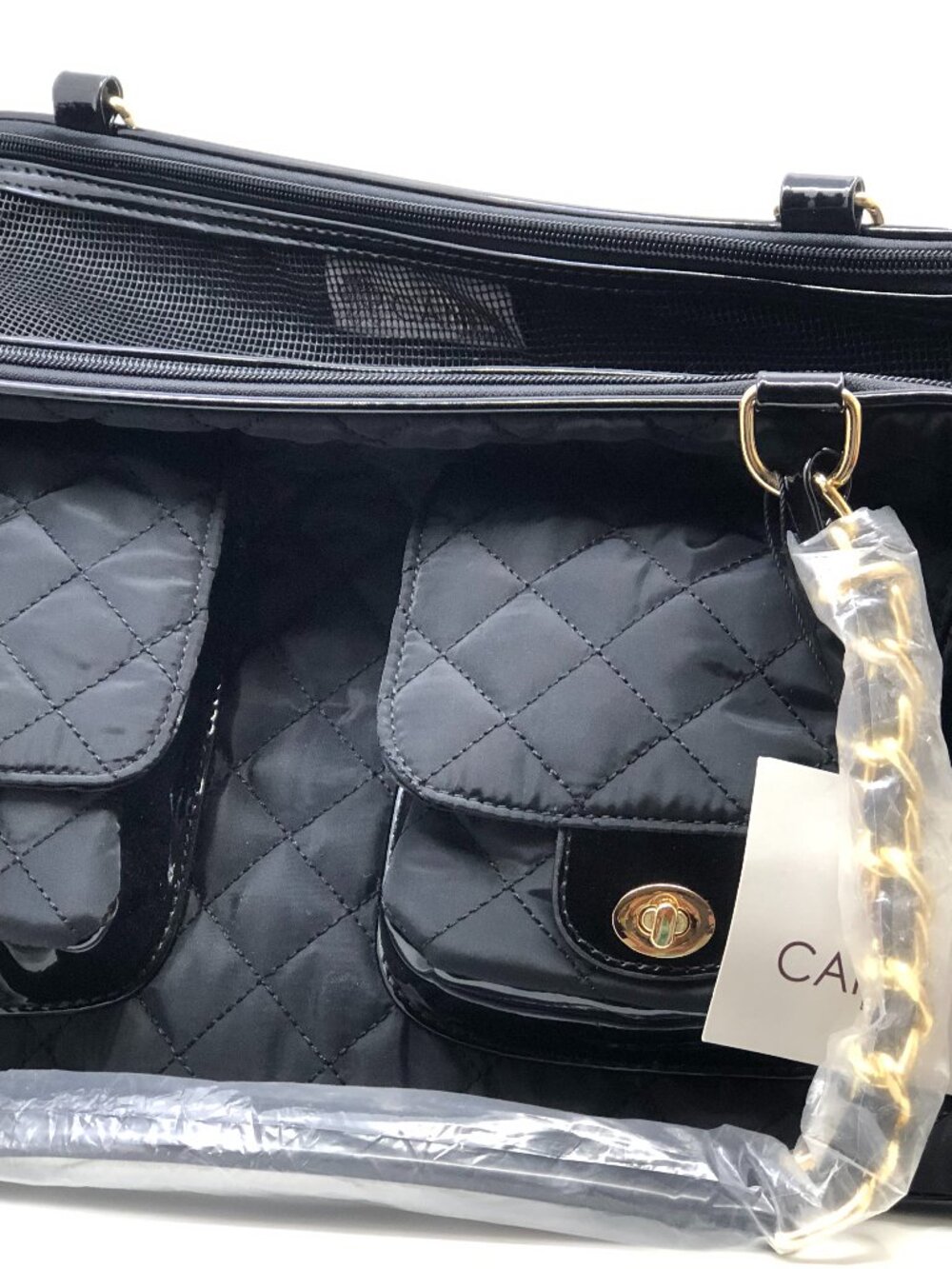Canini by Baguette Quilted Black Pet Carrier Dog Travel Bag 18x9x10 in, NWT!